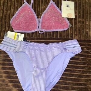 NWT! Capittana Metallic Triangle Bikini Top/ Isabella Rose Maui bottom S…
